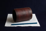 Load image into Gallery viewer, Faux leather qalam pen stand with Persian calligraphy - burnt sienna
