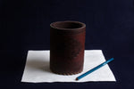 Load image into Gallery viewer, Faux leather qalam pen stand with Persian calligraphy - burnt sienna
