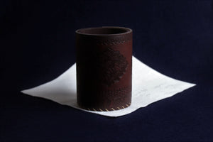 Faux leather qalam pen stand with Persian calligraphy - burnt sienna