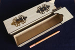 Load image into Gallery viewer, Large wooden kalamdan pen case with golden metallic decoration
