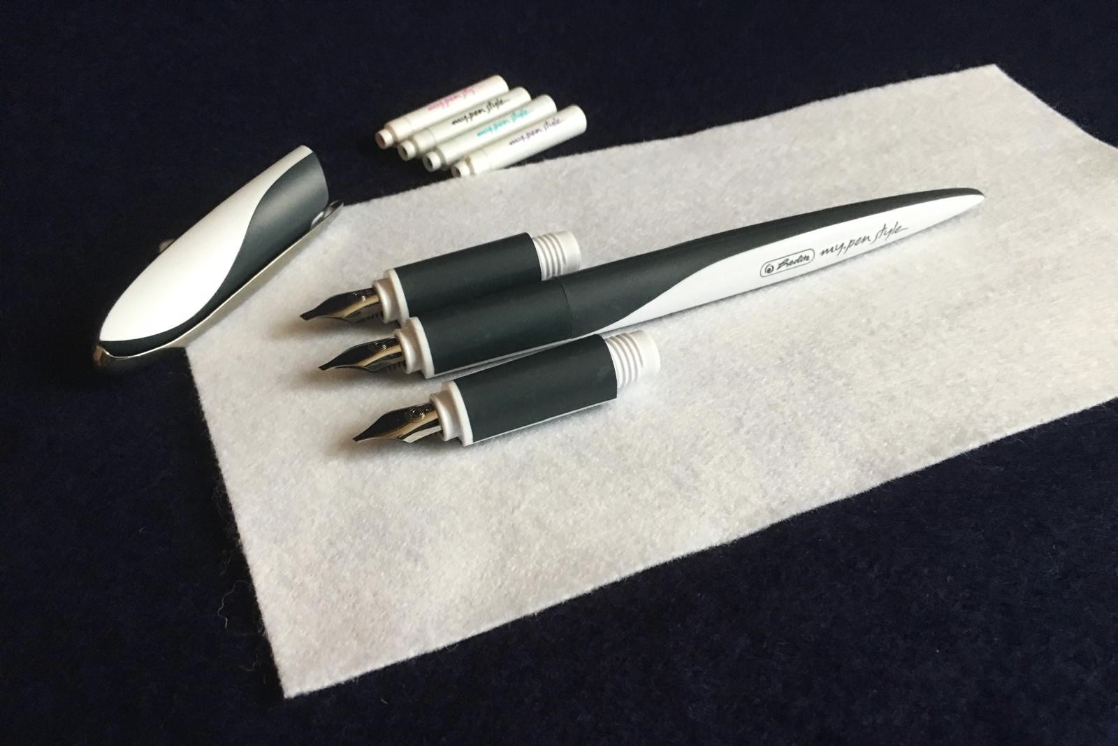 Herlitz fountain pen set with 3 replaceable left oblique nibs