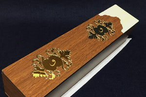 Large wooden kalamdan pen case with golden metallic decoration